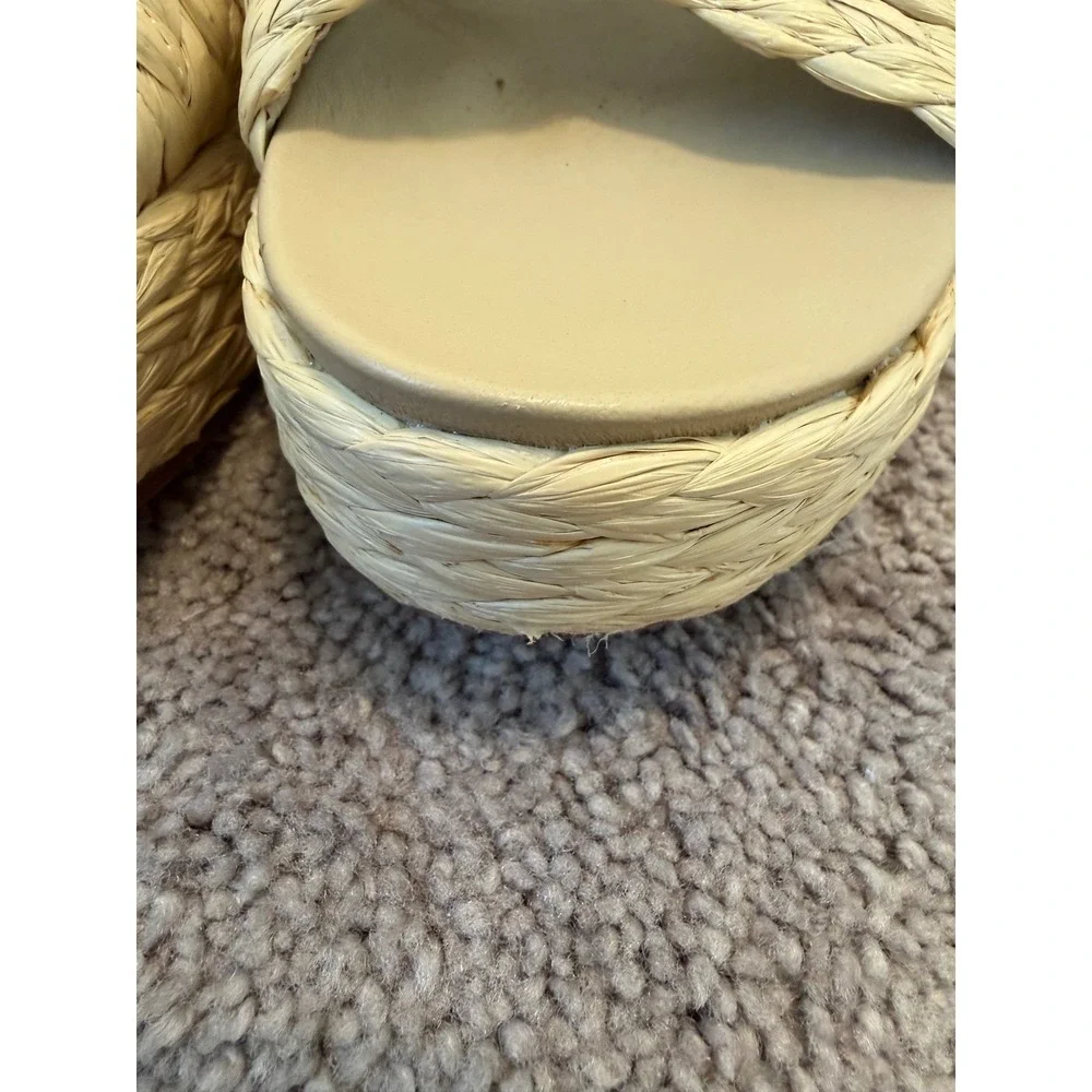 J/Slides NYC Womens 9 Beige Woven Straw Raffia Crisscross Platform Slide Sandals